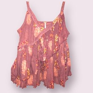 FREE PEOPLE Melbourne Printed Ruffle Tank Pink - M
